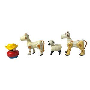 Fisher Price Vintage Little People Farmer, Cows and Sheep (Lot of 4 items)